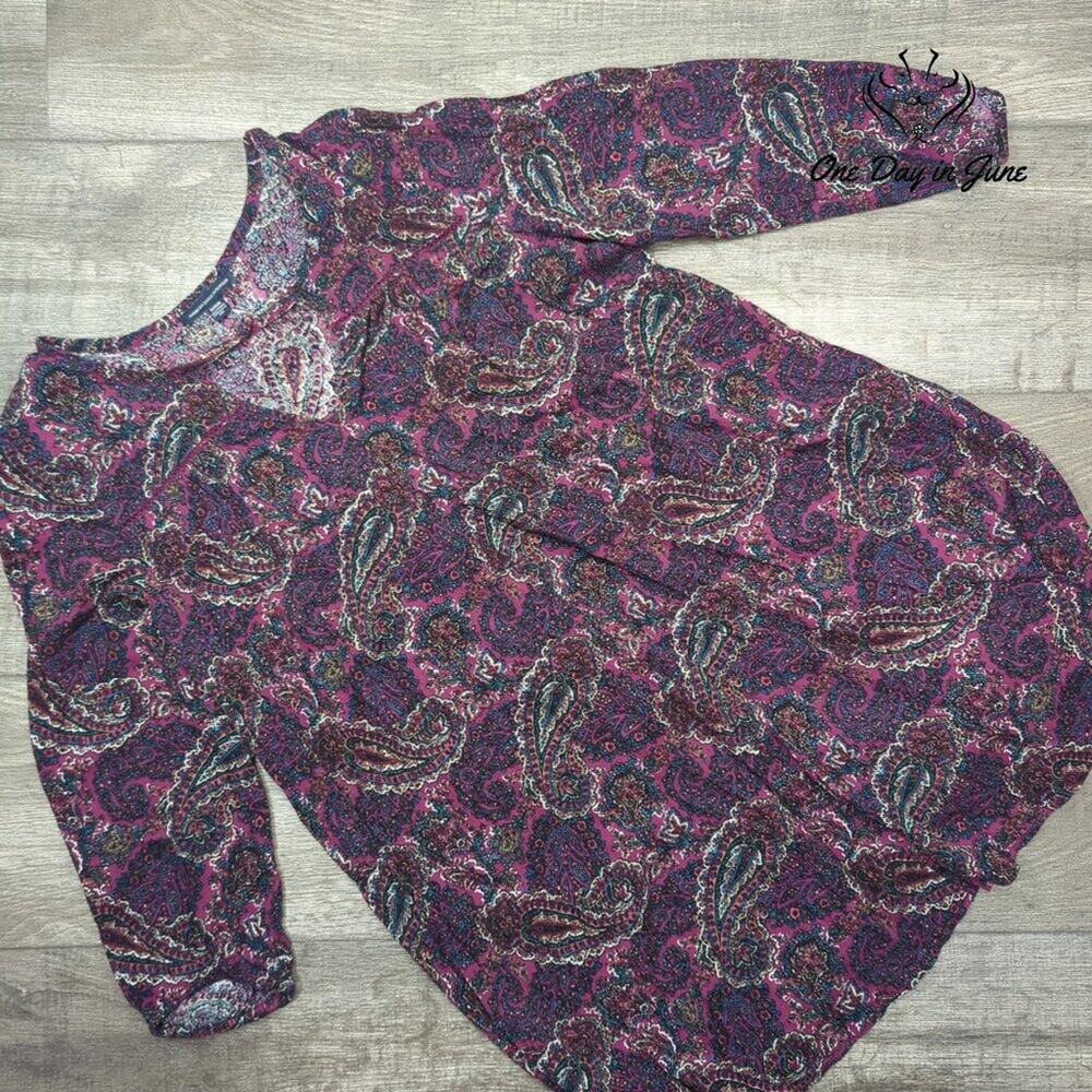 American Eagle Outfitters Paisley Boho Long Sleeve Top Purple Pink Size M